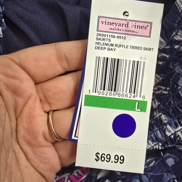 Vineyard Vines Helenium Ruffle Tiered Skirt Deep Bay Floral NWT Size L - Picture 4 of 9